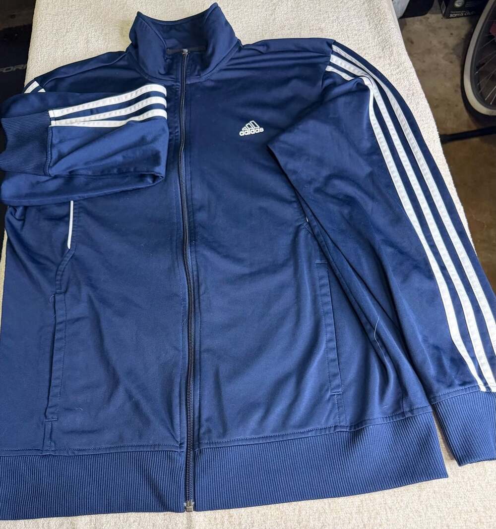 Adidas Climalite Track Jacket Size M Navy Blue Full Zip 3-Stripes